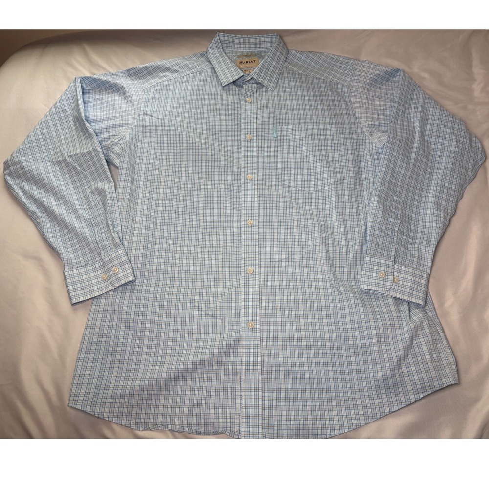 Ariat Everything Series Shirt Mens XL Blue Plaid Excellent Stretch Long Sleeve